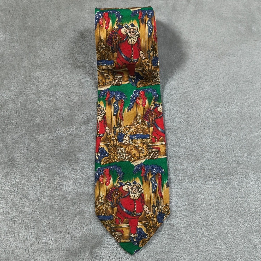 Vintage Robert Talbott Tie Mens 57.5x3.75 Christmas Santa Claus Silk Made USA